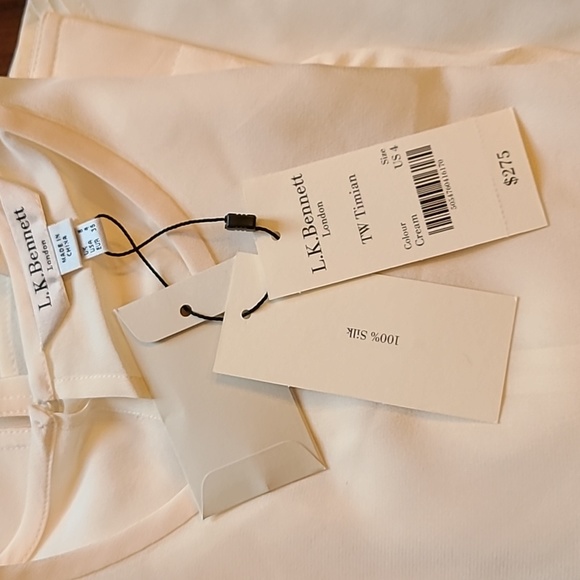 L.K.Bennett Timian Silk Blouse, Cream, Gathered Sleeves - Picture 15 of 15
